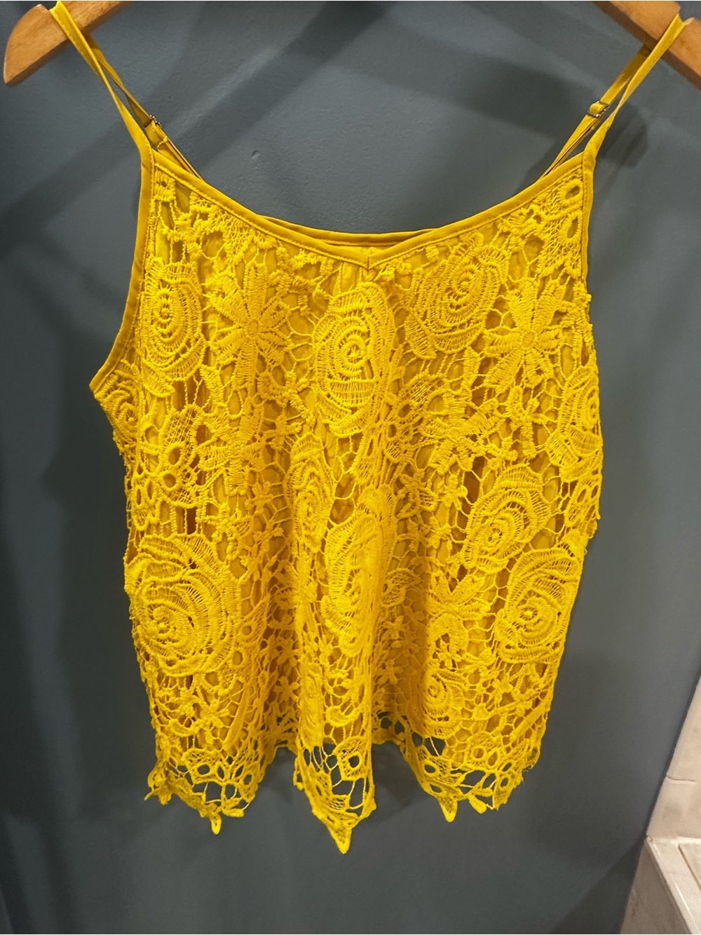 Yellow Crochet Lace Spaghetti Strap Top